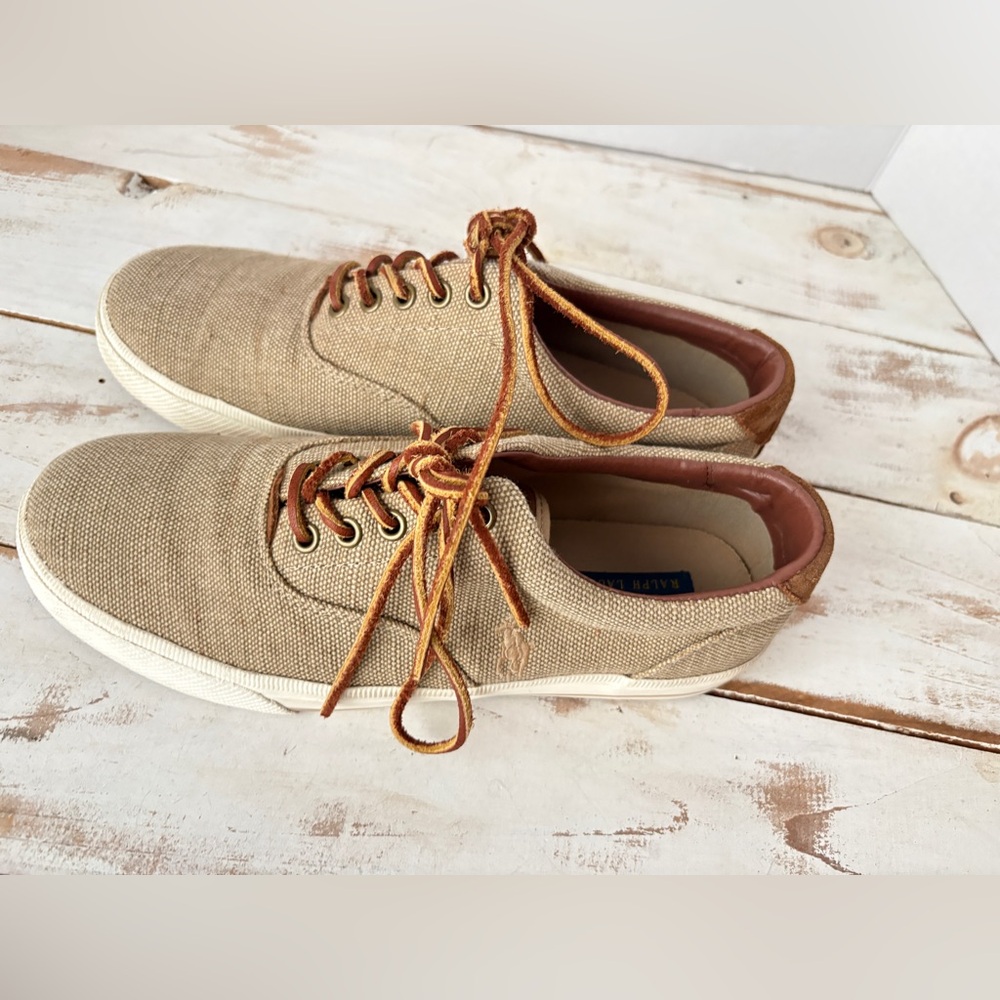 POLO Ralph Lauren Vaughn burlap suede sneakers preppy academia casual boat shoes - Picture 8 of 15